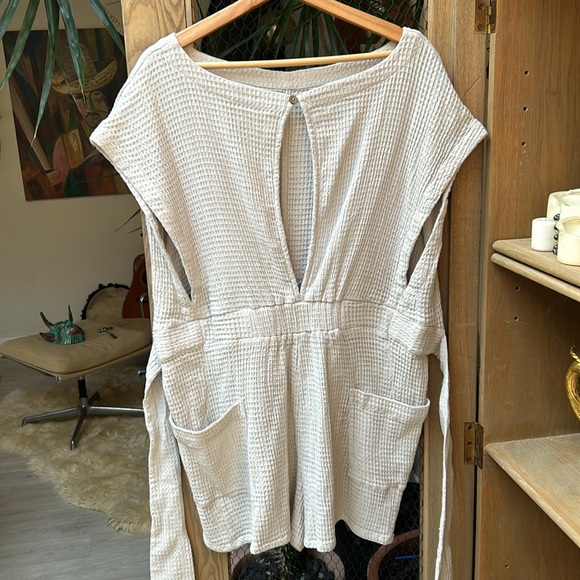 Free People Cream Pull Me In Waffle Knit Romper - Picture 6 of 14